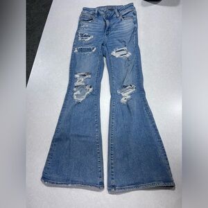 American eagle jeans ripped super hi rise flare women’s size 2 short